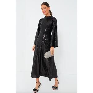 NWT Batsheva Black Sequin Dolly Maxi Party Event Gala Evening Dress Size 2